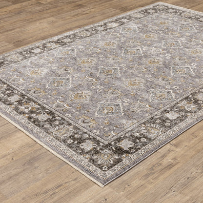 8' X 11' Gray And Blue Oriental Distressed Area Rug With Fringe