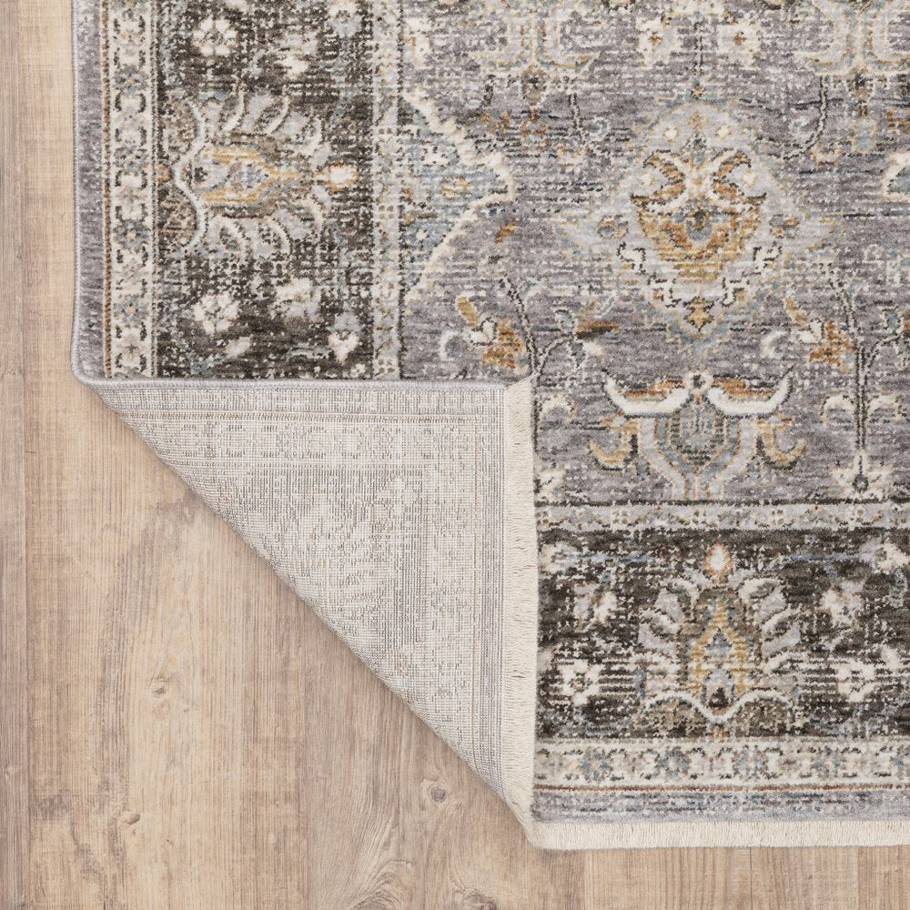 8' X 11' Gray And Blue Oriental Distressed Area Rug With Fringe