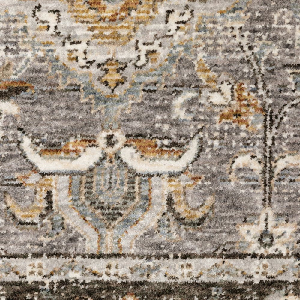 8' X 11' Gray And Blue Oriental Distressed Area Rug With Fringe