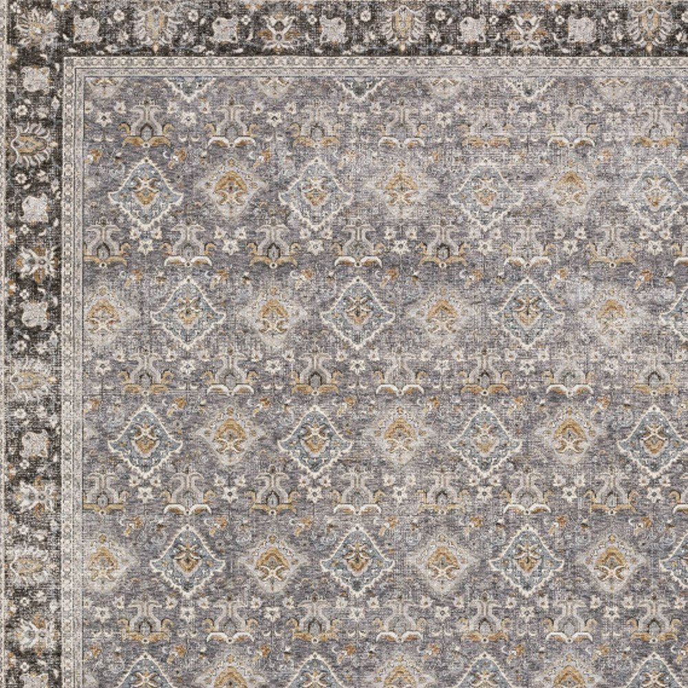 8' X 11' Gray And Blue Oriental Distressed Area Rug With Fringe