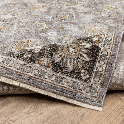 8' X 11' Gray And Blue Oriental Distressed Area Rug With Fringe