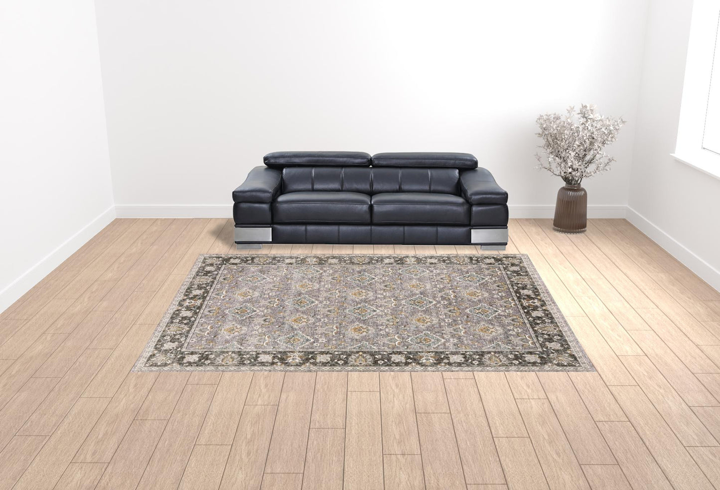 10' X 13' Grey And Blue Oriental Power Loom Stain Resistant Area Rug With Fringe