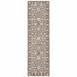 2' X 8' Grey And Ivory Oriental Power Loom Stain Resistant Runner Rug With Fringe