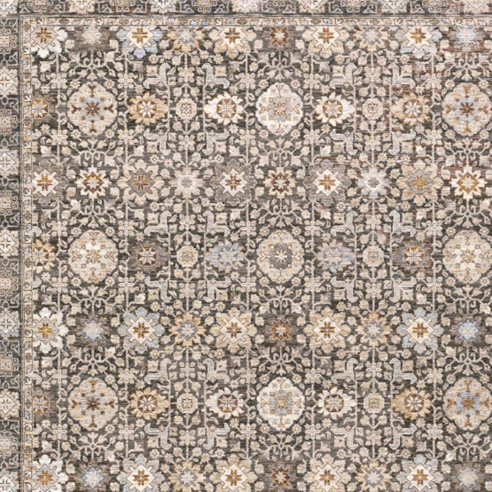 2' X 3' Grey And Ivory Oriental Power Loom Stain Resistant Area Rug With Fringe