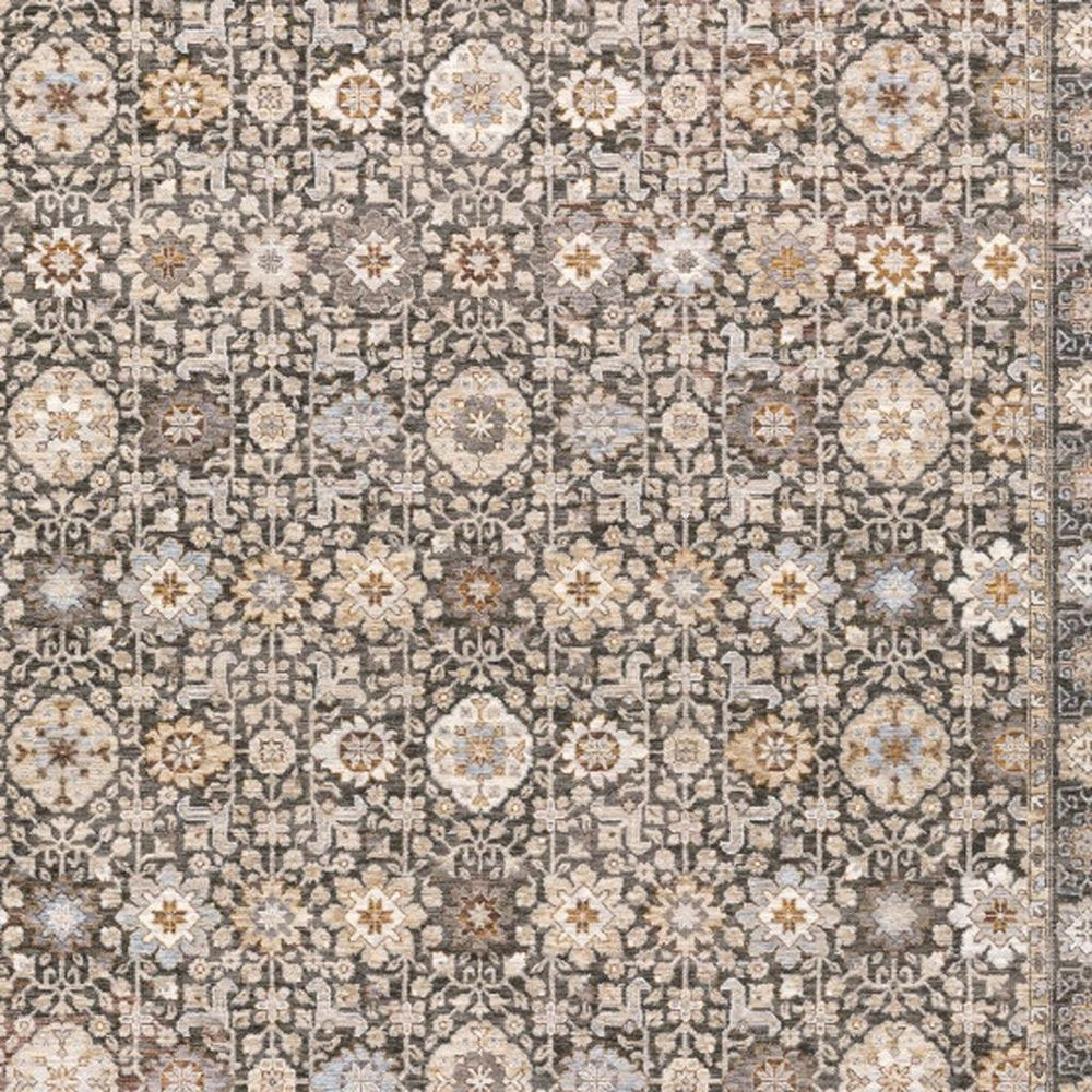 3' X 5' Grey And Ivory Oriental Power Loom Stain Resistant Area Rug With Fringe