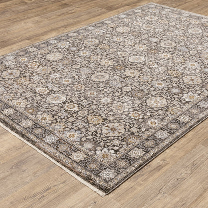 3' X 5' Grey And Ivory Oriental Power Loom Stain Resistant Area Rug With Fringe