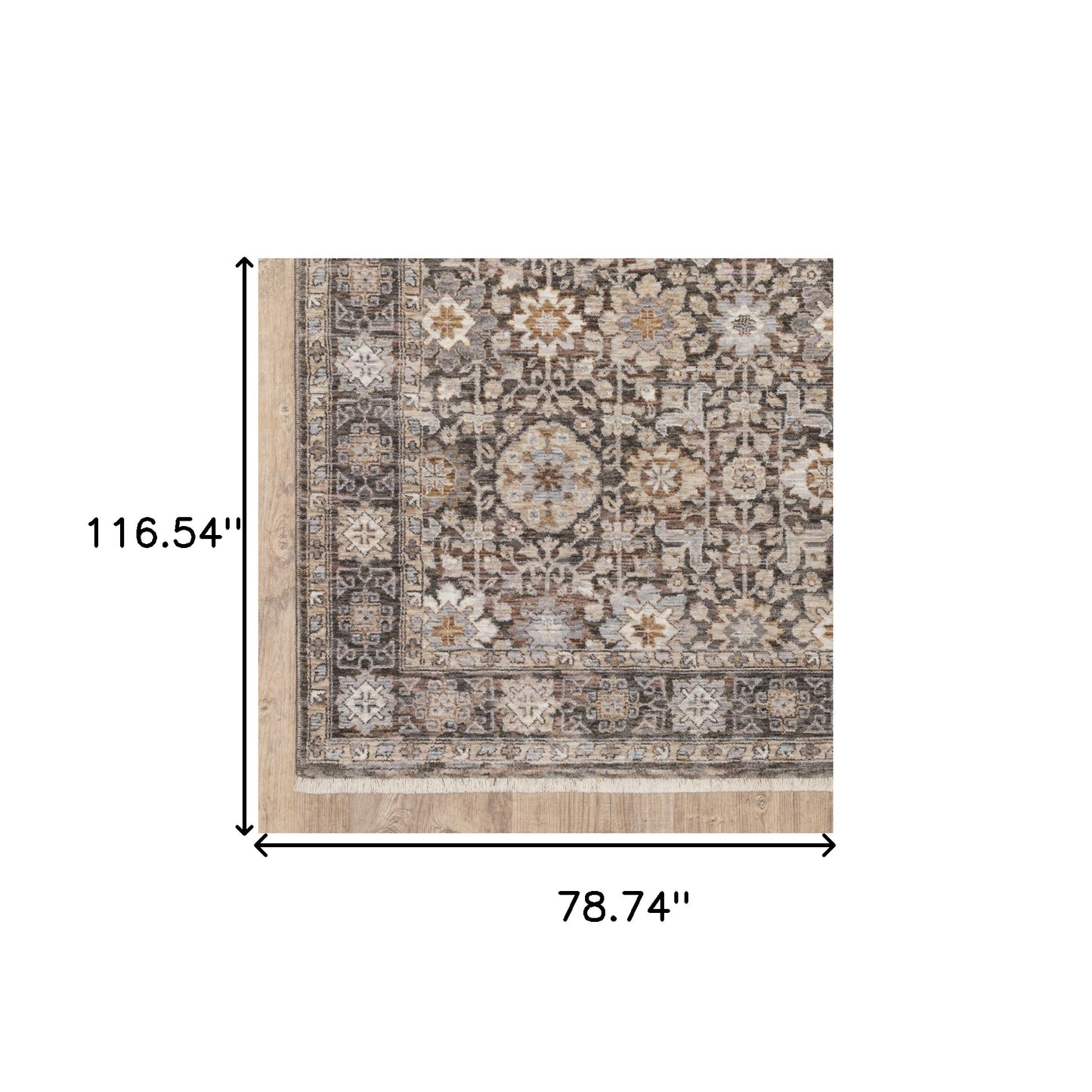 6' X 9' Grey And Ivory Oriental Power Loom Stain Resistant Area Rug With Fringe