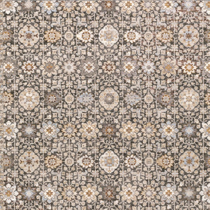 7' X 10' Charcoal And Ivory Oriental Area Rug With Fringe