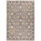 7' X 10' Charcoal And Ivory Oriental Area Rug With Fringe