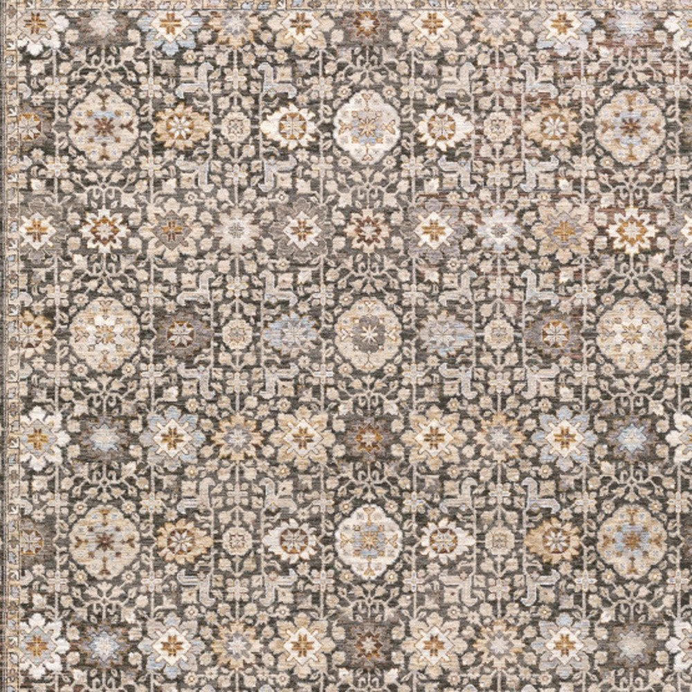 10' X 13' Charcoal And Ivory Oriental Area Rug With Fringe