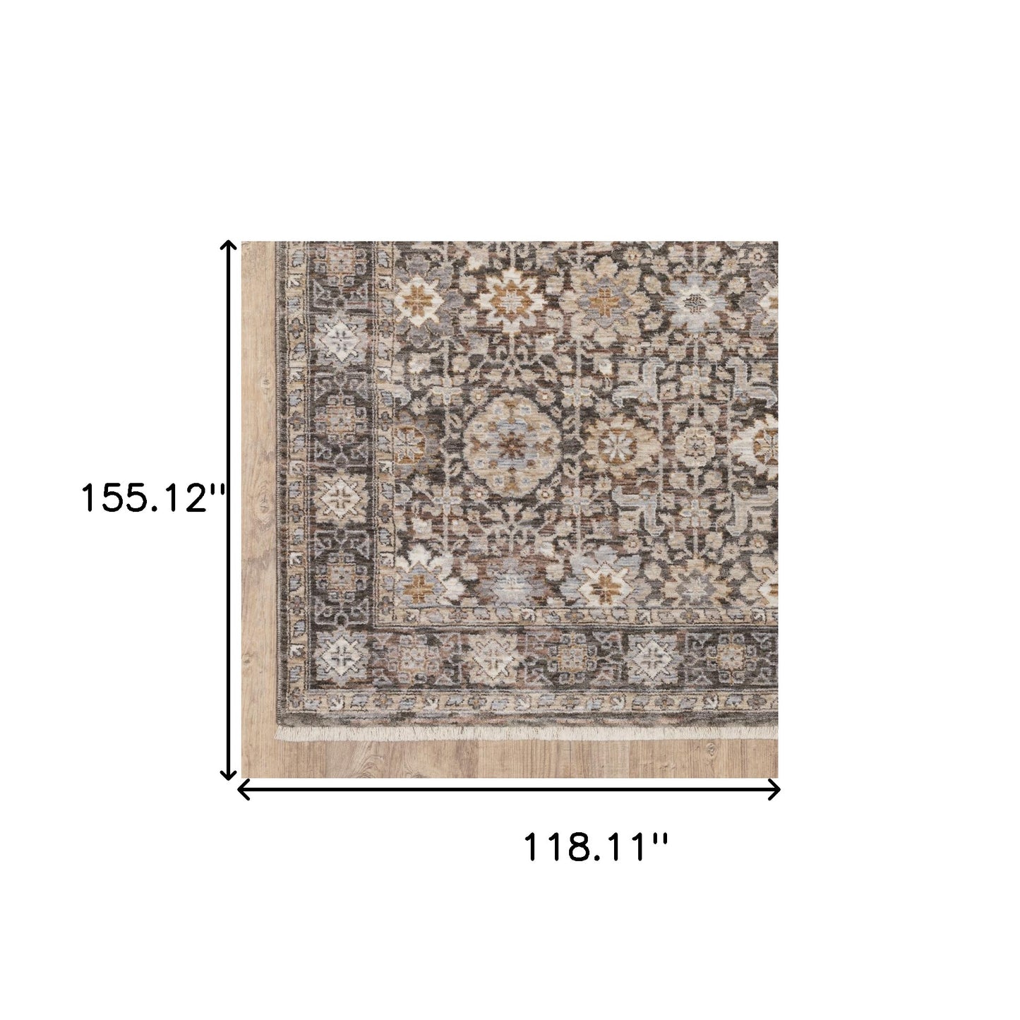 10' X 13' Grey And Ivory Oriental Power Loom Stain Resistant Area Rug With Fringe