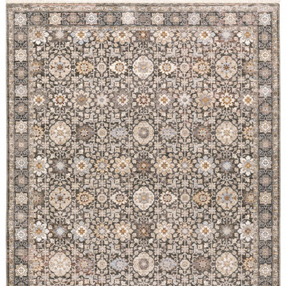 10' X 13' Charcoal And Ivory Oriental Area Rug With Fringe