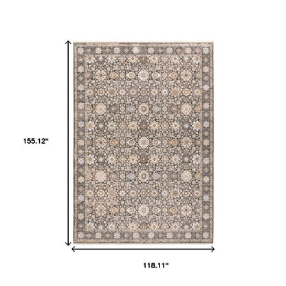 10' X 13' Charcoal And Ivory Oriental Area Rug With Fringe