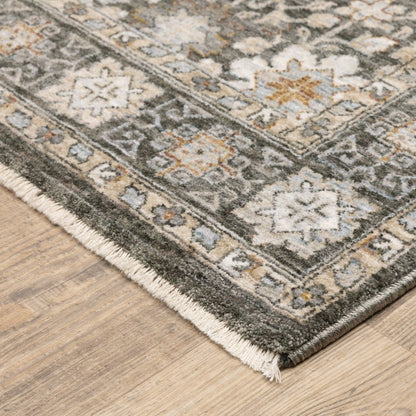 10' X 13' Charcoal And Ivory Oriental Area Rug With Fringe