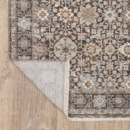 10' X 13' Charcoal And Ivory Oriental Area Rug With Fringe