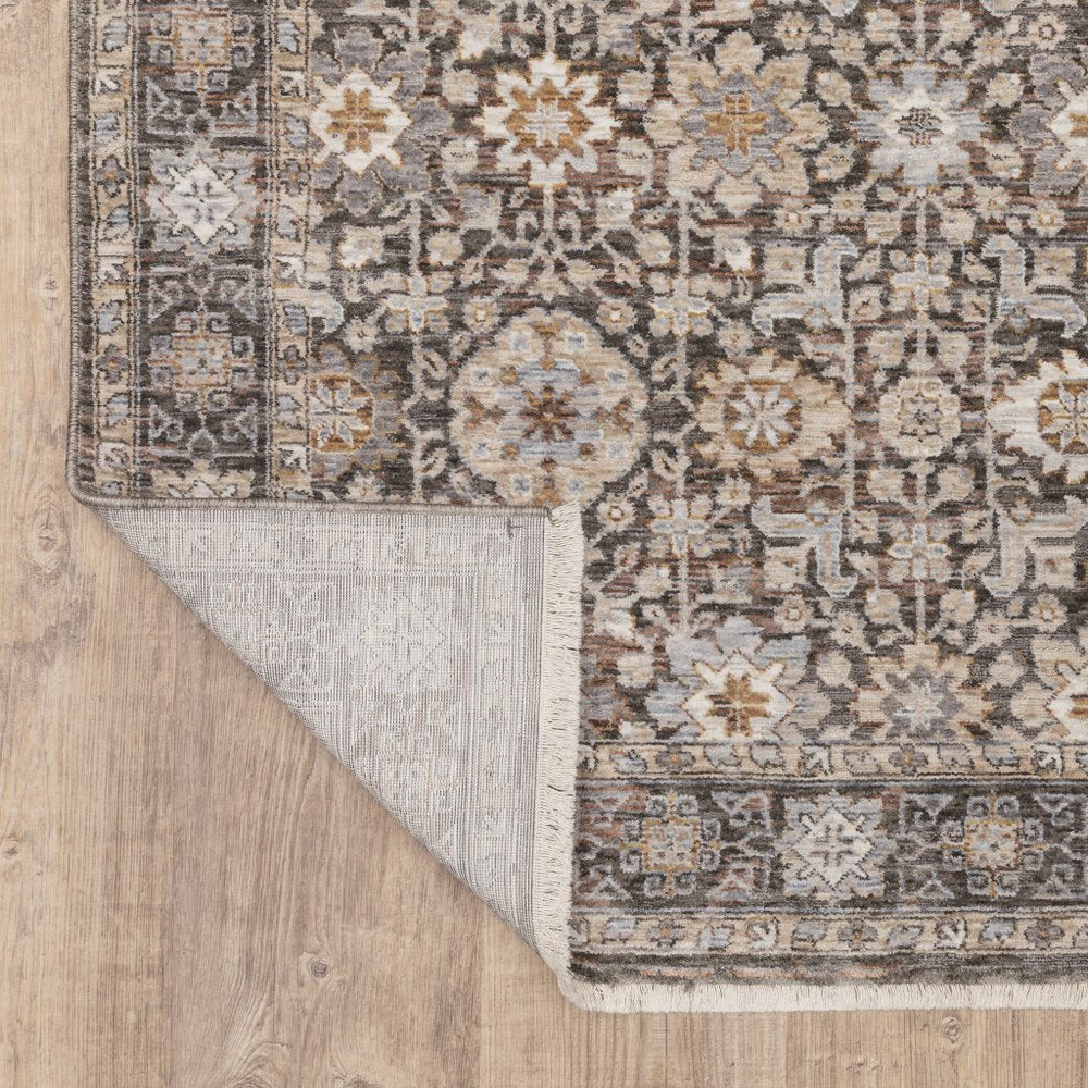 10' X 13' Charcoal And Ivory Oriental Area Rug With Fringe
