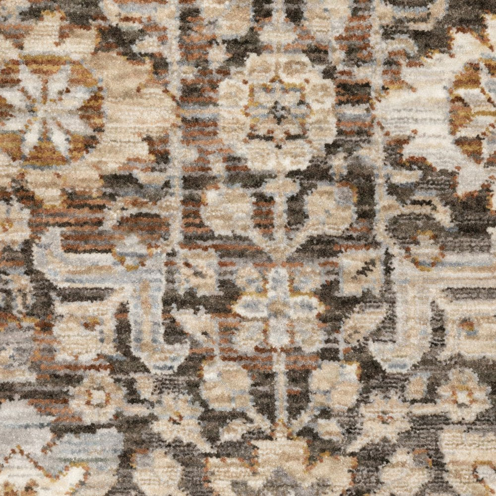 10' X 13' Charcoal And Ivory Oriental Area Rug With Fringe