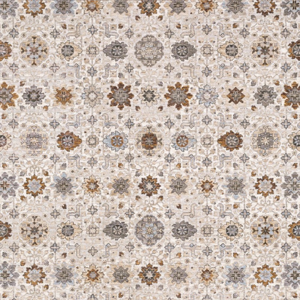 2' X 3' Ivory And Gold Oriental Power Loom Stain Resistant Area Rug With Fringe