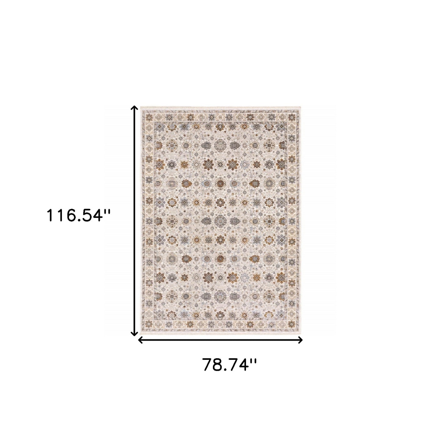 6' X 9' Ivory And Gold Oriental Power Loom Stain Resistant Area Rug With Fringe