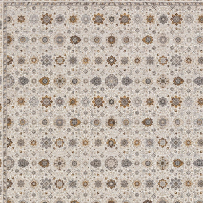 8' X 11' Ivory And Gold Oriental Power Loom Stain Resistant Area Rug With Fringe