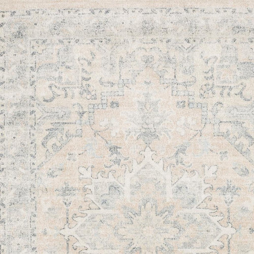10' X 13' Beige And Grey Oriental Hand Loomed Stain Resistant Area Rug With Fringe
