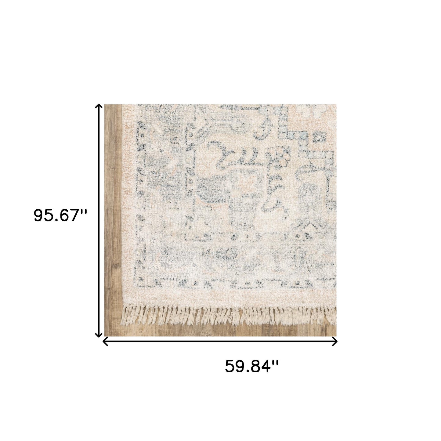 5' X 8' Beige And Grey Oriental Hand Loomed Stain Resistant Area Rug With Fringe