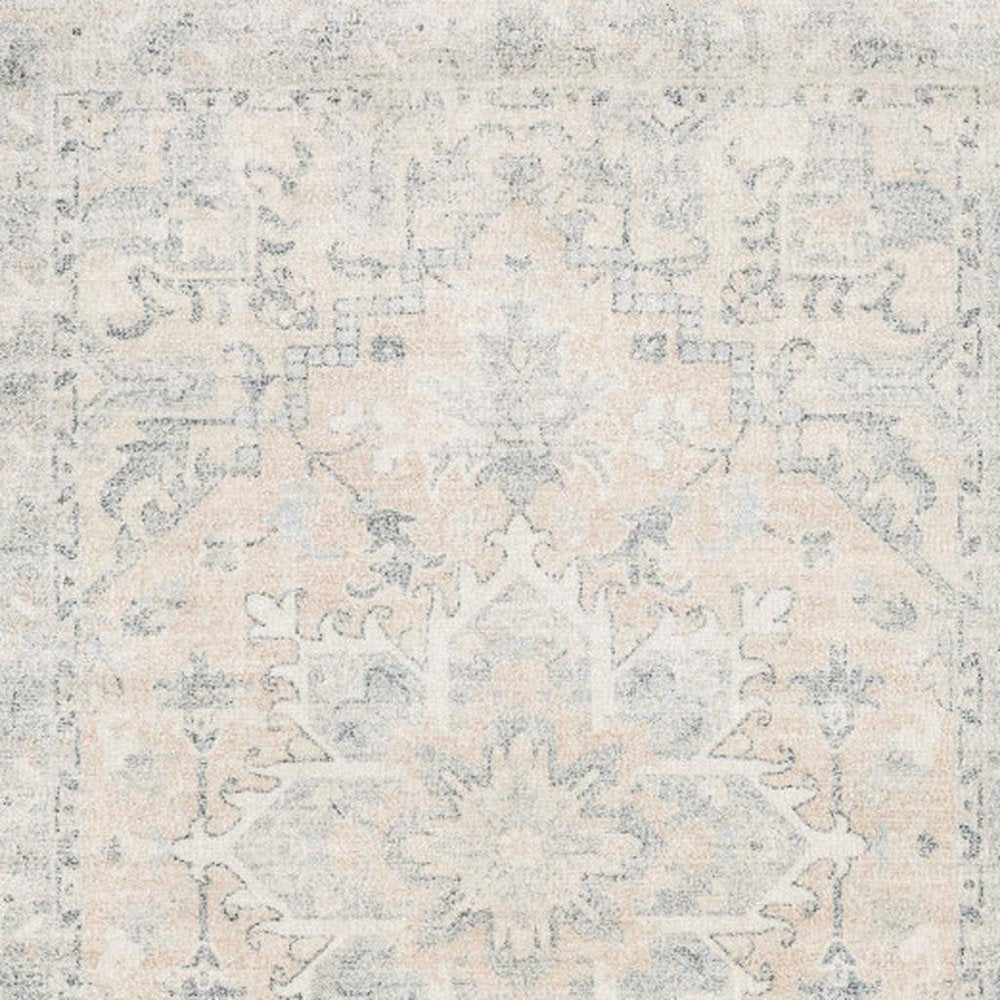 8' X 10' Beige And Grey Oriental Hand Loomed Stain Resistant Area Rug With Fringe