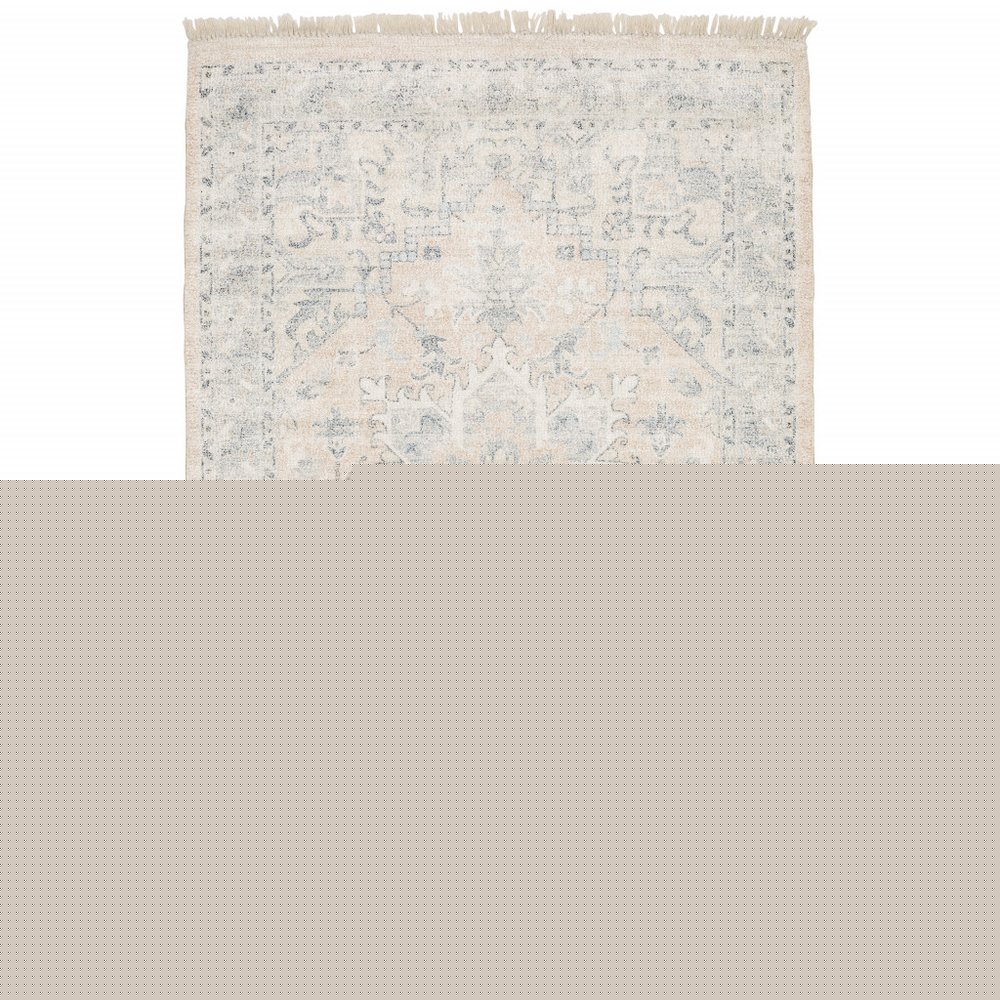 8' X 10' Beige And Grey Oriental Hand Loomed Stain Resistant Area Rug With Fringe
