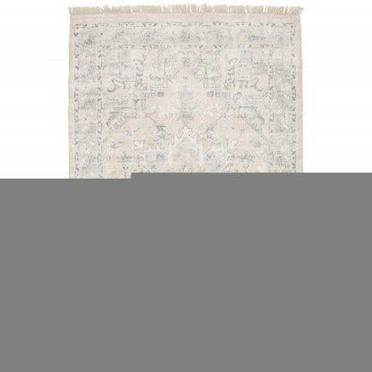 8' X 10' Beige And Grey Oriental Hand Loomed Stain Resistant Area Rug With Fringe