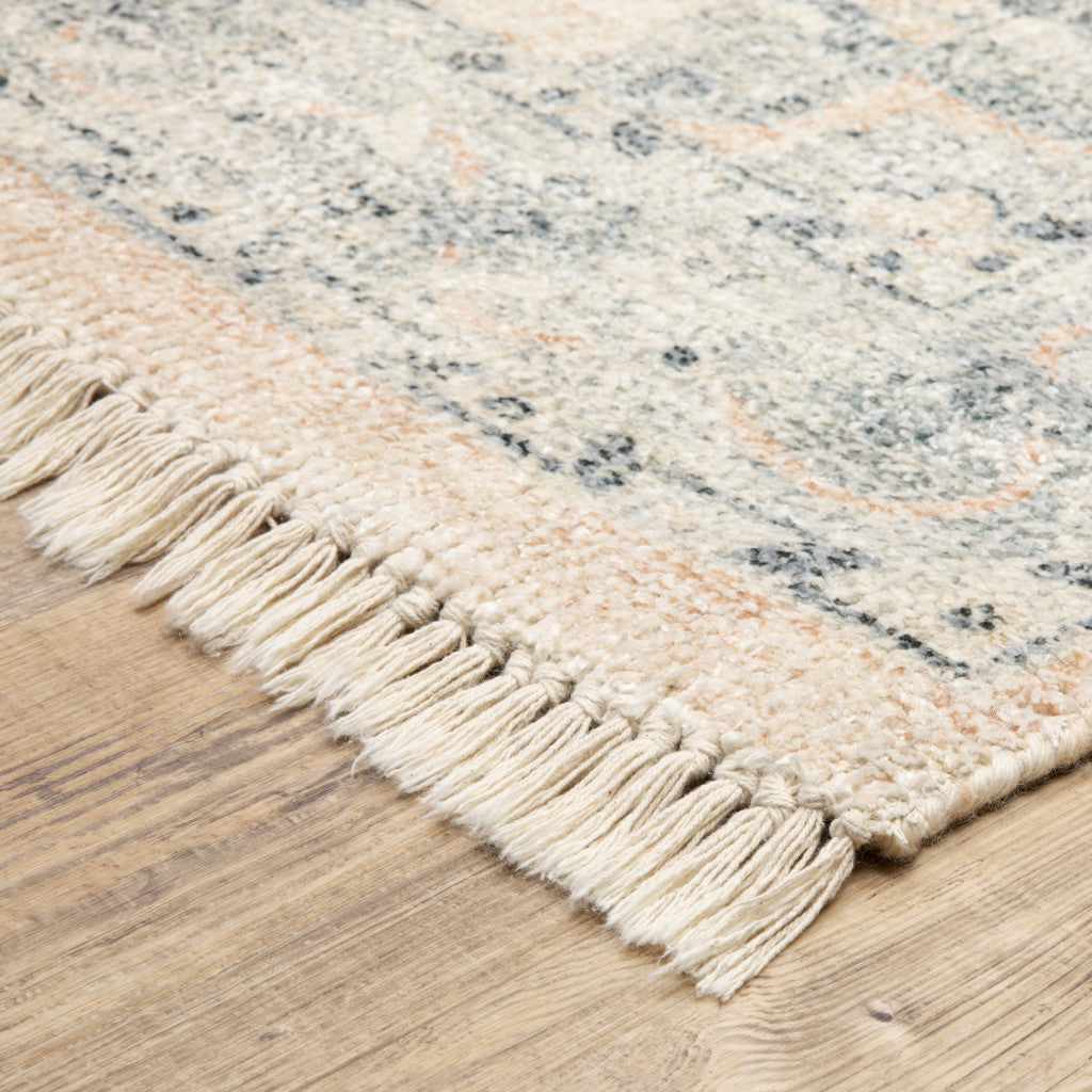 8' X 10' Beige And Grey Oriental Hand Loomed Stain Resistant Area Rug With Fringe