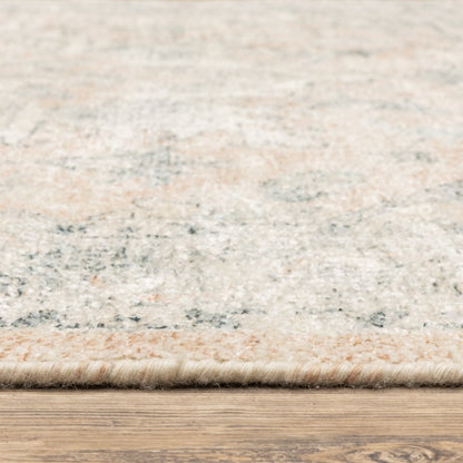 8' X 10' Beige And Grey Oriental Hand Loomed Stain Resistant Area Rug With Fringe