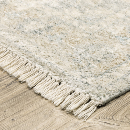 10' X 13' Beige And Grey Oriental Hand Loomed Stain Resistant Area Rug With Fringe