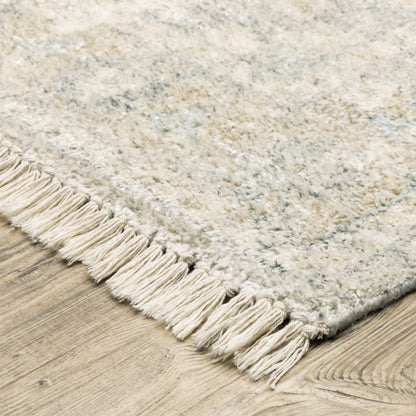 10' X 13' Beige And Gray Oriental Hand Loomed Distressed Area Rug With Fringe
