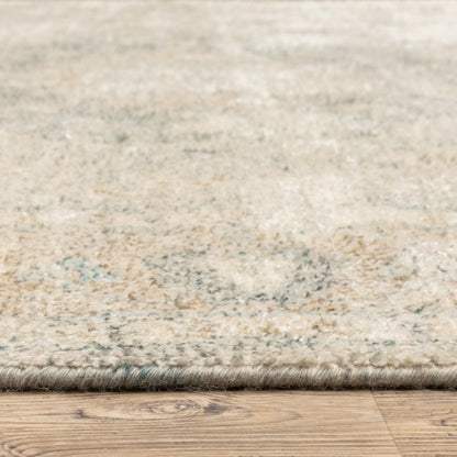 10' X 13' Beige And Gray Oriental Hand Loomed Distressed Area Rug With Fringe