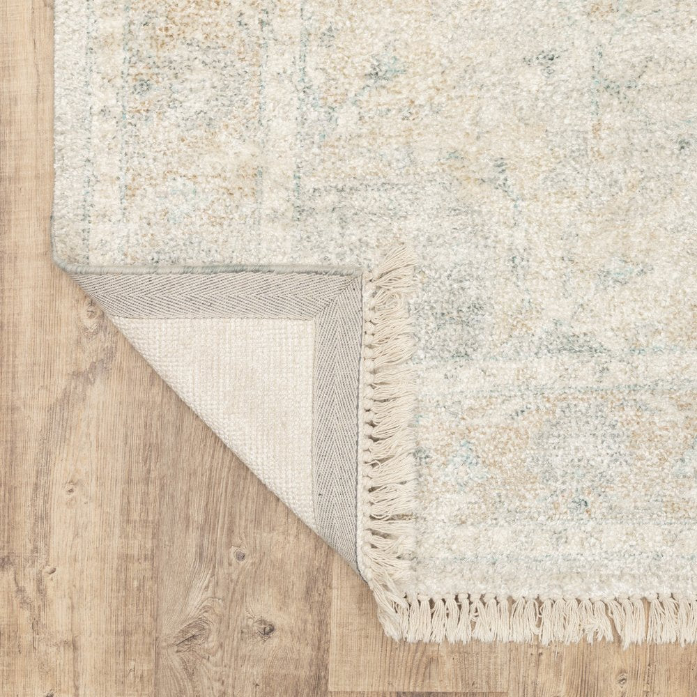 10' X 13' Beige And Gray Oriental Hand Loomed Distressed Area Rug With Fringe