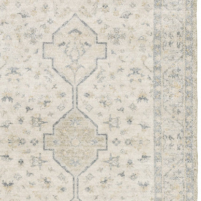 10' X 13' Beige And Charcoal Oriental Hand Loomed Distressed Area Rug With Fringe