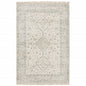 10' X 13' Beige And Charcoal Oriental Hand Loomed Distressed Area Rug With Fringe
