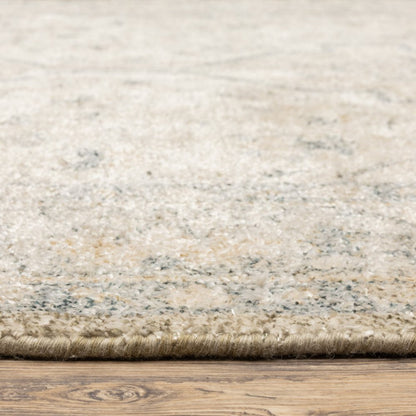 10' X 13' Beige And Charcoal Oriental Hand Loomed Distressed Area Rug With Fringe