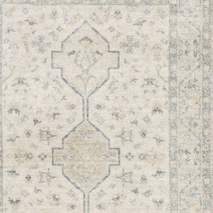 8' X 10' Beige And Charcoal Oriental Hand Loomed Stain Resistant Area Rug With Fringe