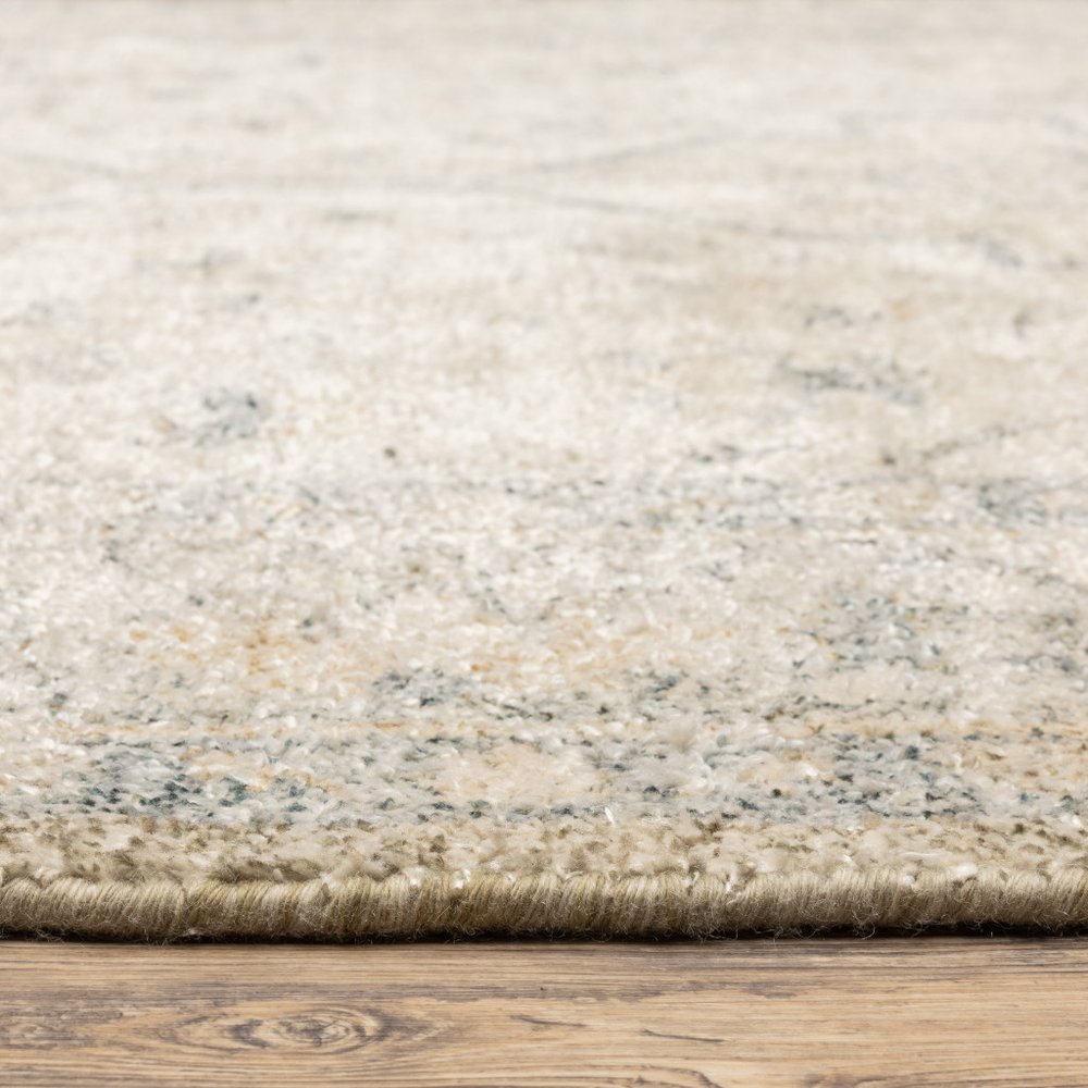 8' X 10' Beige And Charcoal Oriental Hand Loomed Stain Resistant Area Rug With Fringe