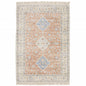 5' X 8' Orange And Blue Oriental Hand Loomed Stain Resistant Area Rug With Fringe