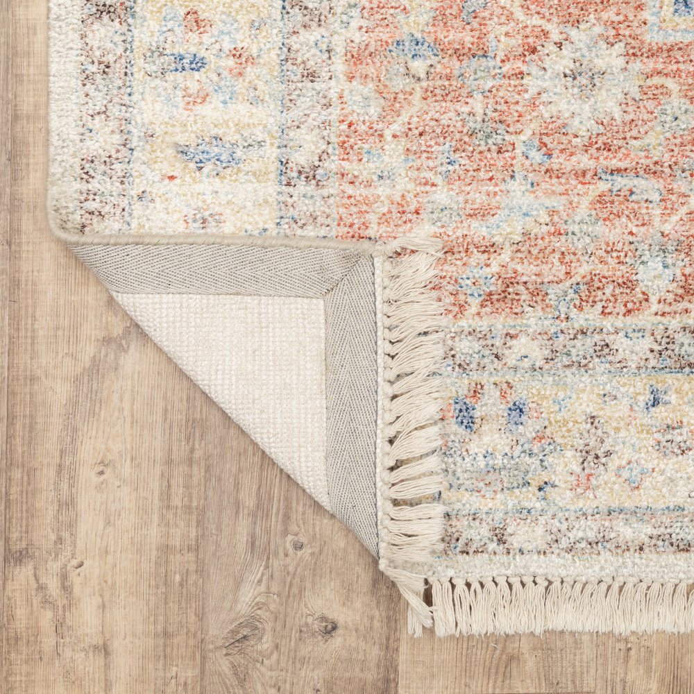 8' X 10' Blue and Orange Oriental Hand Loomed Area Rug With Fringe