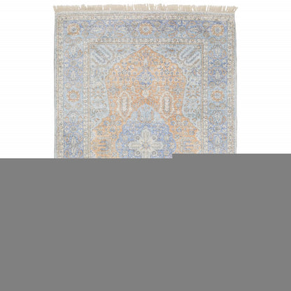 10' X 13' Blue And Red Oriental Hand Loomed Stain Resistant Area Rug With Fringe