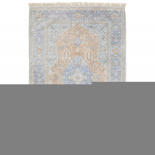 10' X 13' Blue And Red Oriental Hand Loomed Stain Resistant Area Rug With Fringe
