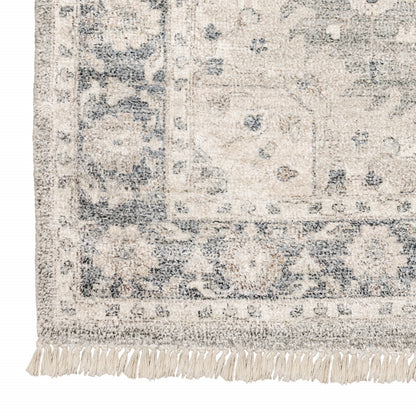 10' X 13' Beige And Grey Oriental Hand Loomed Stain Resistant Area Rug With Fringe