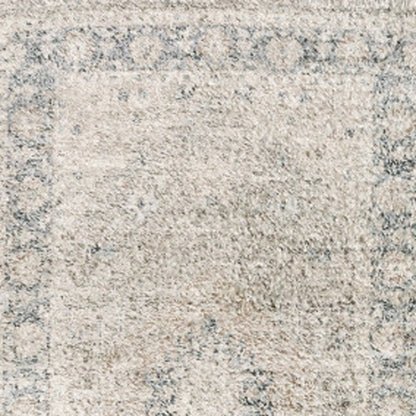 8' Beige And Gray Oriental Hand Loomed Distressed Runner Rug With Fringe