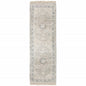 8' Beige And Gray Oriental Hand Loomed Distressed Runner Rug With Fringe