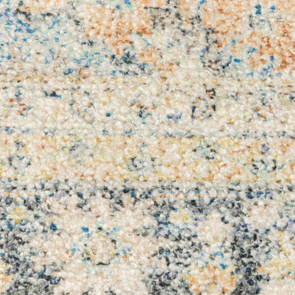 8' Blue And Beige Oriental Hand Loomed Distressed Runner Rug With Fringe