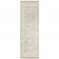 8' Gray And Beige Oriental Hand Loomed Distressed Runner Rug With Fringe