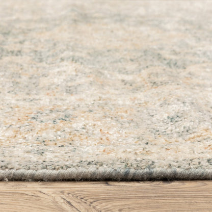 8' Gray And Beige Oriental Hand Loomed Distressed Runner Rug With Fringe